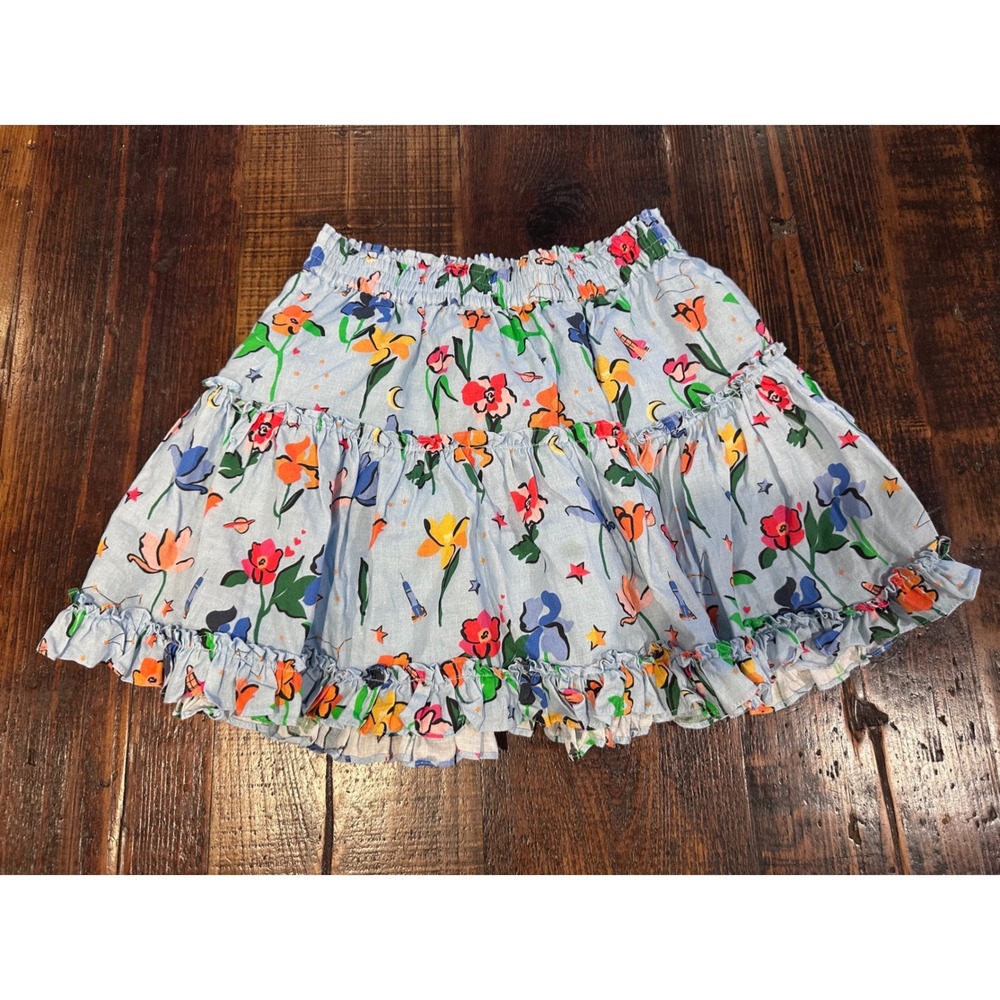 Hill House Home Floral Star Print Tiered Ruffle Mini Skirt Blue Womens Size M